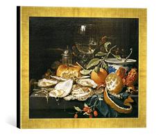 Gerahmtes Bild von Abraham Mignon Stilleben mit Früchten und Pokal, Kunstdruck im hochwertigen handgefertigten Bilder-Rahmen, 40x30 cm, Gold Raya