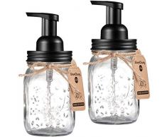 Mason Jar Schaumseifenspender – Rostfreier Edelstahl Einmachglas Deckel und schäumende Seifenpumpe, bester Handschaum Seifenspender Glas für Badezimmer Waschbecken oder Küchenspüle, Arbeitsplatten – Schwarz (2 Stück)