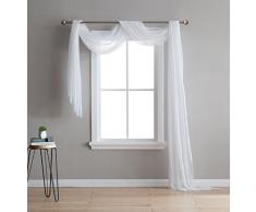 DecoSource Fenstervorhänge für Schlafzimmer, Wohnzimmer, Küche, Kinderzimmer, Outdoor, strapazierfähiges Polyester, 2 Stück 1 Scarf 54 x 144 weiß