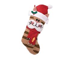 Glitzhome Weihnachtsstrumpf für Haustiere, handgefertigt, mit Haken 3D Cat