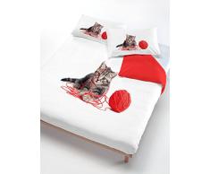 Italian Bed Linen Bettwäsche Katze rot/weiß 250 x 200 cm rot/weiß