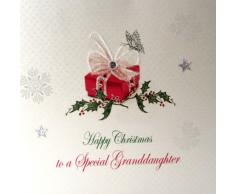 WHITE COTTON CARDS X65 Weihnachtskarte mit Aufschrift Happy Christmas to a Special Granddaughter, handgemacht, Weiß