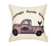 fahrendom Farmer s Market Täglich frische Blumen Vintage Truck Watercolor Floral Retro Farmhouse Zitat Baumwolle/Leinen Home dekorativer Überwurf-Kissenbezug mit Worten für Sofa Couch 45,7 x 45,7 cm 18X18 Farm Truck Hen