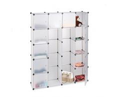 Relaxdays Kleiderschrank Stecksystem mit 2 Kleiderstangen, Garderobe mit 14 Fächer, Kunststoff Regalsystem, transparent