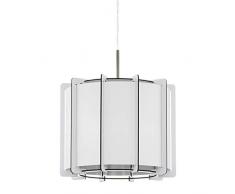 EGLO Pendelleuchte Pineta, 1 flammige Hängelampe Modern, Hängeleuchte aus Stahl, Holz und Textil in Nickel-Matt, weiß , Silber, Esstischlampe, Wohnzimmerlampe hängend mit E27 Fassung, Ø 33 cm