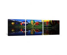 iCanvasART 3 Stück Reflection von Hot Air Luftballons auf Wasser, Colorado, USA Kunstdruck auf Leinwand, Panorama Bilder, 91,4 x 30,5 cm/1,9 cm Tiefe