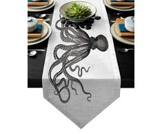 Family Decor Leinen Jute, Tischläufer, Kommode, Schals, Boot, Springboard, Küche, Tischläufer für Abendessen, Urlaub, Partys, Hochzeit, Events, Dekoration – 13 by 70 Inch Octopus10fad4594