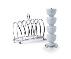 Zeal BASET8B Frühstücksset Set aus 4 Eierbechern aus Melamin auf Ständer mit verchromtem 6-teiligem Toastständer