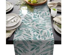 Tischläufer aus Leinen, für Kommode / Schals, Aquarellstil, Blätter, Grün 13 By 70 Inch Plant-039fad8191