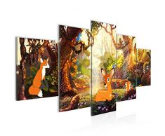 Bilder Kinderzimmer Wald Tiere Wandbild 200 x 100 cm Vlies - Leinwand Bild XXL Format Wandbilder Wohnzimmer Wohnung Deko Kunstdrucke Orang 5 Teilig - MADE IN GERMANY - Fertig zum Aufhängen 022751b