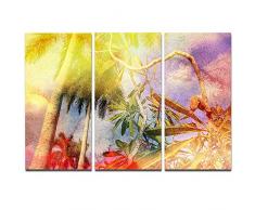Design Art Gelb Retro Palm Trees-Landscape Wandbild Ölgemälde Metall art-mt7793–36 x 28 3 Platten, 36 x 28