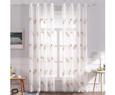 Miulee 2 Panels Blätter bestickt durchscheinend Fenster Gardinen Schöne Eleganz Ösen Fenster Voile Panels/Drape/Treatment für Schlafzimmer Wohnzimmer, Polyester-Mischgewebe, Single Leaf-blue, 54W x 63L