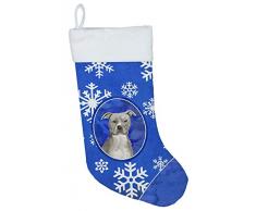 Carolines Treasures Weihnachtsstrümpfe, Schneeflocken, Staffordshire Bull Terrier, Mehrfarbig