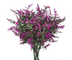 Künstliche Lavendelblumen, künstliche Lavendel-Pflanze, Bündel künstliche Lavendelblumen, Blumenstrauß Lavendel mit Seidenblumen für Hochzeit, Garten, Terrasse, Zuhause (6 Stück) Pack of 6 Fuchsia Lavender