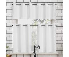 Nr.918 Dylan Casual Texturierter halbtransparenter Küchenvorhang mit Ösen, 137,2 x 35,6 cm, Grau 54 x 36 3-Piece Kitchen Set weiß