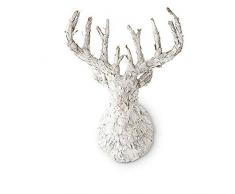 K&K Interiors 53379B Wandbehang Hirschkopf, weiß gekalkt, 79 cm