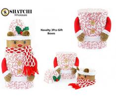 SHATCHI Rentier Weihnachtsdekoration, stapelbar, 3-teiliges Set, Weihnachtsdekoration, Geschenke, Geschenke, ovale Form-Boxen für Wein, Schokolade, Karton, Weiß