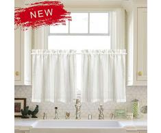 Zceconce Vorhang, Leinen, strukturiert, durchscheinend, für Küchen-/Café-Vorhänge, Gesamtgröße 183 cm breit, 2 Paneele 45 L丨Curtains himmelblau