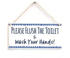 Meijiafei Bitte Bündig die Toilette & Hände Waschen. – Stilvoll Bathroom Rules WC-Rules Türschild Blau Bordüre 25,4 x 12,7 cm