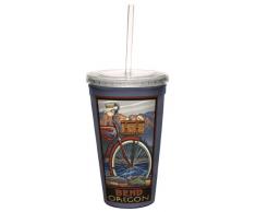 cc33304 Vintage Bend Oregon Fahrrad von Paul A. lanquist Künstlerische Traveler doppelwandige Cool Tasse mit wiederverwendbarer Strohhalm, 473 ml