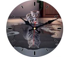 MEISTAR 15,2 cm Tier geräuschlose Nicht tickende Wanduhr Quarz-Uhrwerk Kunst Dekoration Katze und Tiger. Antik 16 inch Cat and Tiger