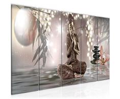 Bilder Buddha Feng Shui Wandbild 200 x 80 cm Vlies - Leinwand Bild XXL Format Wandbilder Wohnzimmer Wohnung Deko Kunstdrucke Braun 5 Teilig - MADE IN GERMANY - Fertig zum Aufhängen 503455a