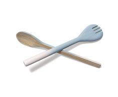 Lipper International 2585BW 2-Tone Salad Servers, Light Blue & White/Natural Bamboo Salatbesteck, holz, Spinnender Bambus