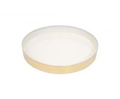 Bloomingville AH0175 Tablett, rund, emailliertes Aluminium, Weiß/Messing