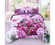 ENCOFT Encomft Purple Orchidee Blumen und Schmetterling Bettdecken-Set, 3-teilig, Gesteppte Tagesdecke/Steppdecke