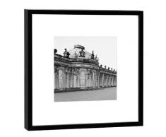 COGNOSCO Fotografie im Holzrahmen: Schloß Sanssouci-Kunstdruck-Format 27 x 27 cm-Rahmenfarbe schwarz-Hochwertiges Wandbild, Geschenkidee oder Souvenir aus Potsdam, Holz, Weiß, Rahmen