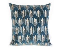 Eurofirany Kissenhülle Kissenbezug Couchkissen Sofakissen Bettkissen Zimmerdekoration Elegant Edel Exklusiv Velvet Samt Geometrische Muster, Marineblau, 45x45cm, 2