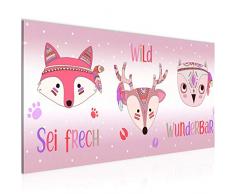 Bilder Kinderzimmer Tiere Wandbild 100 x 40 cm Vlies - Leinwand Bild XXL Format Wandbilder Wohnzimmer Wohnung Deko Kunstdrucke Pink 1 Teilig - MADE IN GERMANY - Fertig zum Aufhängen 019712a