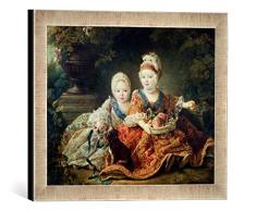 Gerahmtes Bild von François Hubert Drouais Louis de France (1754-93) duc de Berry and Louis de France (1755-1824) comte de Provence, future Kings Louis XVI and Louis XVIII, Kunstdruck im hochwertigen handgefertigten Bilder-Rahmen, 40x30 cm, Silber raya