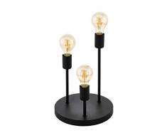EGLO Tischlampe Wilmcote, 3 flammige Tischleuchte Industrial, Vintage, Retro, Nachttischlampe aus Stahl, Wohnzimmerlampe in schwarz, Lampe mit Schalter, E27 Fassung
