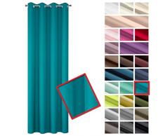 Eurofirany Rita Vorhang Gardine Glatt Schlicht Einfarbig - 8 Ösen Modern Schlafzimmer Wohnzimmer Lounge Kinderzimmer 1 Stück Einzeln, Polyester, Türkis, 140X250cm