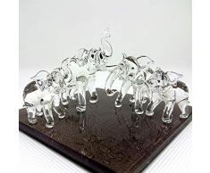 Sansukjai Elefant Familie Figuren Tiere Mundgeblasenes Glas, Kunst Sammlerstück Geschenk Dekorieren