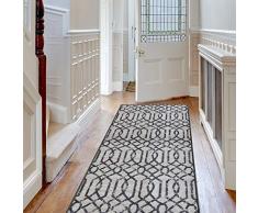 iCustomRug, Dekorativer Teppich und Teppichläufer für Treppen, Flur, 8 Muster – anpassbare Längen, rutschfeste Rückseite aus Gummi 26 X 10 Geometric Light Grey