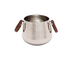 Deco 79 SSTEEL Weinkühler W, 35,6 cm h-38099, Edelstahl, Leder, braun, 38,1 cm W/35,6 cm H