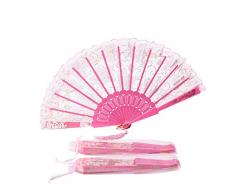 Sepwedd 30 Stück Rosen-Spitze, Blumenmuster, faltbar, chinesischer Retro-Faltfächer, Braut-Tanz-Requisiten, Kirche, Hochzeit, Party, Gastgeschenke mit Geschenktüten, Rosa