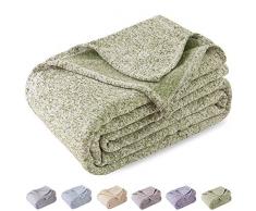 KAWAHOME gestrickte Sommerdecke Heather leicht Fuzzy Jersey Decken alle Jahreszeiten für Couch Sofa Bett Modern King(108/90) grün und weiß