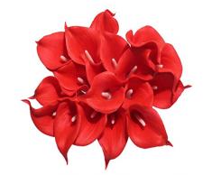 EZFLOWERY 10 künstliche Calla-Lilien Blumen echt Haptik Latex Arrangement Bouquet Hochzeit Tafelaufsatz Zimmer Büro Party Home Decor ausgezeichnete Geschenkidee Small - 10 Pack New red