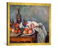 Gerahmtes Bild von Paul Cézanne Stilleben mit Zwiebeln, Kunstdruck im hochwertigen handgefertigten Bilder-Rahmen, 70x50 cm, Gold Raya