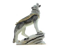 Kubla Crafts Schmuckkästchen Wolf, emailliert, mit österreichischen Kristallen, 8,9 cm hoch