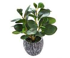 AlphaAcc Mini-Kunstpflanzen im Topf, echt aussehend, Kunststoff, Fiddle Leaf Feige Pflanze mit rustikalem schwarzem Zement Pflanzgefäß für Haus Büro Schreibtisch Dekor