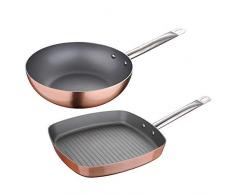 San Ignacio Q Set 5 Antihaftbeschichtung ohne Pfanne, Induktion und Gas, Aluminium gepresst Set 2 Wok + Grill grau