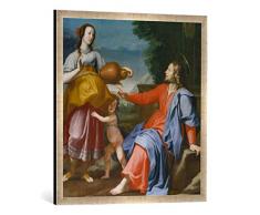 Gerahmtes Bild von Lorenzo Lippi Christus und die Samariterin am Brunnen, Kunstdruck im hochwertigen handgefertigten Bilder-Rahmen, 70x70 cm, Silber Raya