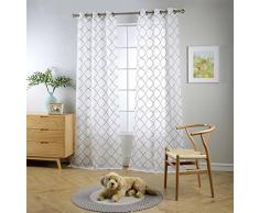 MIUCO Vorhang mit Stickerei, Spalier Design, Ösenvorhänge für Wohnzimmer, 2 Paneele, Textil, Weiß/Taupe, 37x95 inch