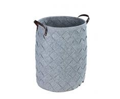 Wenko Wäschesammler Trovo Grau, geräumiger Wäschekorb in geflochtener Filz-Optik, 2 Griffe, platzsparend zusammenfaltbar, 75 Liter Fassungsvermögen, Ø 40 x 60 cm, aus hochwertigem Polyester