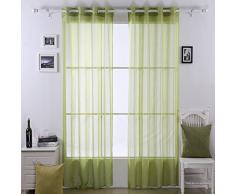 Deconovo Vorhänge in Leinenoptik, vertikale Streifen, Ösen, Fenster, durchsichtig, zum Vermeiden von Glastüren, 2 Paneelen, 52 x 63, grün
