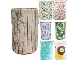 Unibedding große Flamingo-Spielzeug-Aufbewahrungskörbe aus Leinen, bunt, rund, Geschenk-Container mit Griffen für Spielzeug, Wäsche, Babyzimmer (Flamingo Ananas) Holz